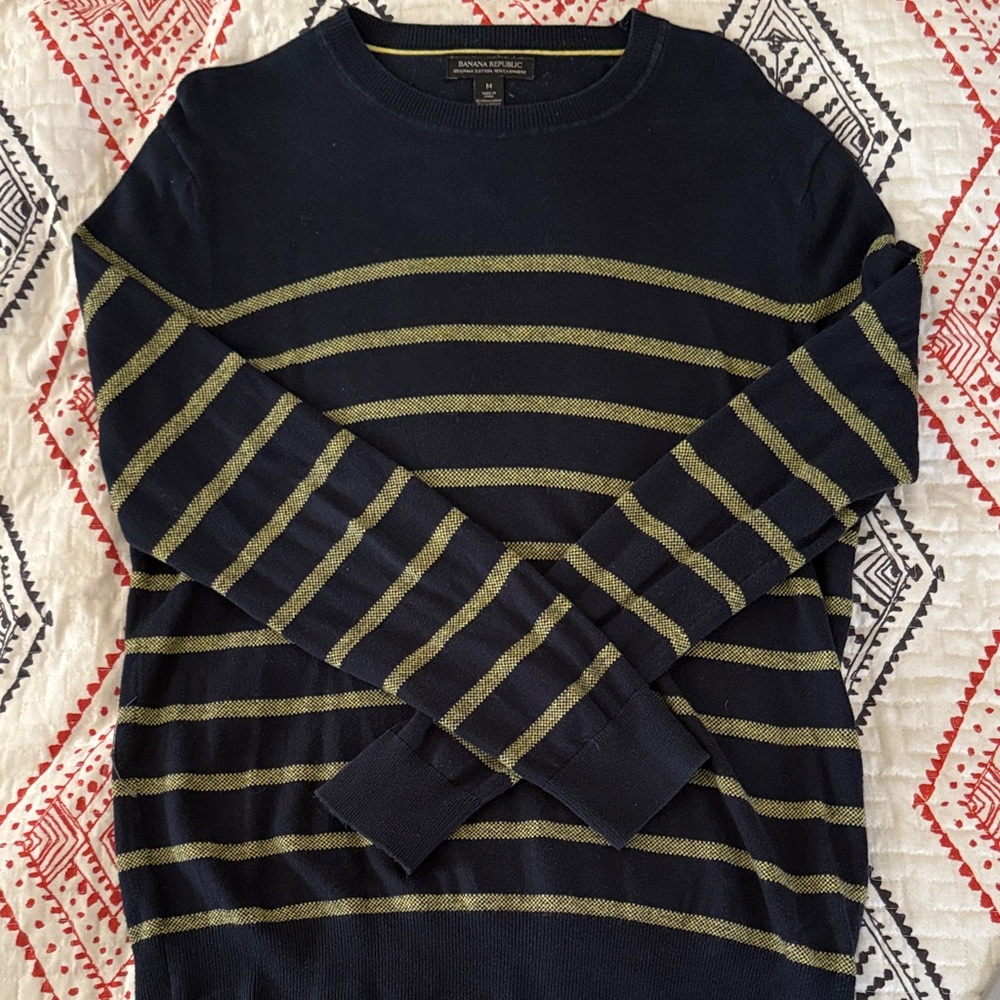 Banana Republic Navy and Olive Striped Crewneck Sweater